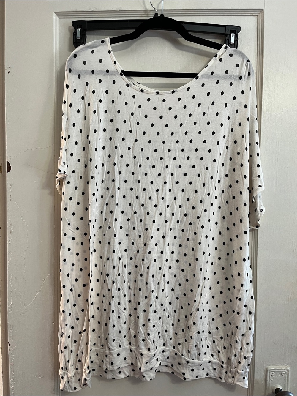 Lane Bryant White Long Sleeve Tee with Black Polka Dots